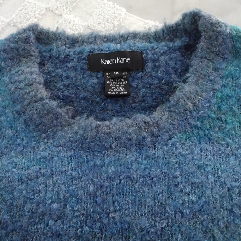 Karen Kane Teal and Blue Bouclé Sweater.  NWT